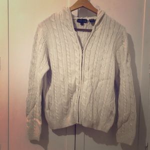 Jeanne Pierre Cable Knit Hoodie Sweater Cotton Zip
